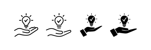 Icono de bombilla en la mano que representa la innovación de la idea y el concepto de solución creativa
