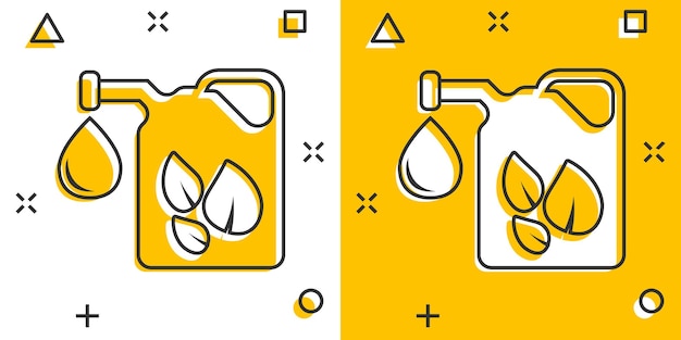 Icono de bote de gasolina en estilo cómic Ilustración de vector de dibujos animados de lata de gasolina sobre fondo blanco aislado Concepto de negocio de signo de efecto de salpicadura de contenedor de combustible