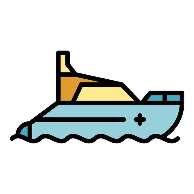 Icono del bote salvavidas de motor Contorno del icono vectorial del barco salvavidas del motor Color plano aislado