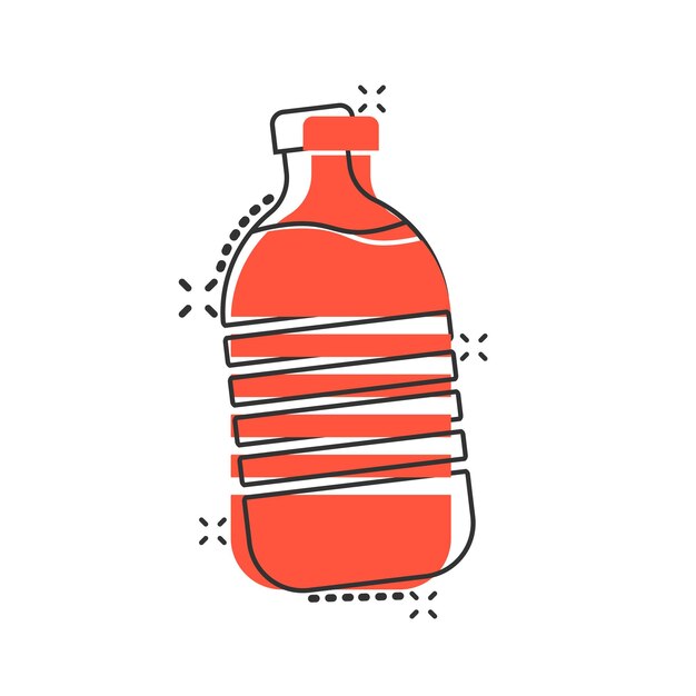 Icono de botella de agua en estilo cómico Botella de refresco de plástico pictograma de ilustración de dibujos animados de vector Efecto de salpicaduras de concepto de negocio de agua líquida