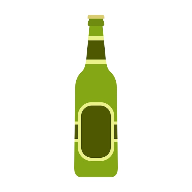 Icono de botella de cerveza de vidrio verde en estilo plano aislado sobre fondo blanco