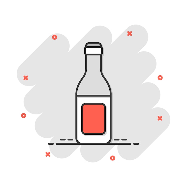 Icono de botella de cerveza de vino de dibujos animados de vector en estilo cómic Pictograma de ilustración de concepto de botella de alcohol Concepto de efecto de salpicadura de negocio de vino de cerveza vodka