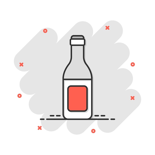 Icono de botella de cerveza de vino de dibujos animados de vector en estilo cómic pictograma de ilustración de concepto de botella de alcohol concepto de efecto de salpicadura de negocio de vino de cerveza vodka