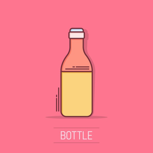 Vector icono de botella de cerveza de viño de dibujos animados vectoriales en estilo cómico ilustración del concepto de botela de alcohol pictograma de concepto de efecto de salpicaduras de negocio de cerveza vodka vino