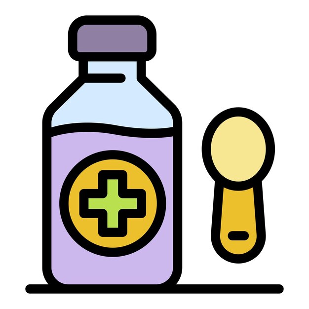 Icono de botella de jarabe cerrada Contorno de botella cerrada de jarabe icono vectorial color plano aislado