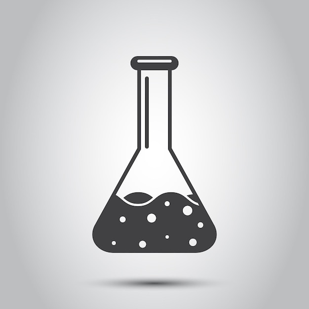 Icono de botella de laboratorio de ciencias en estilo plano Ilustración vectorial de equipos de vidrio de laboratorio en un fondo aislado Sello de tubo de ensayo concepto de negocio
