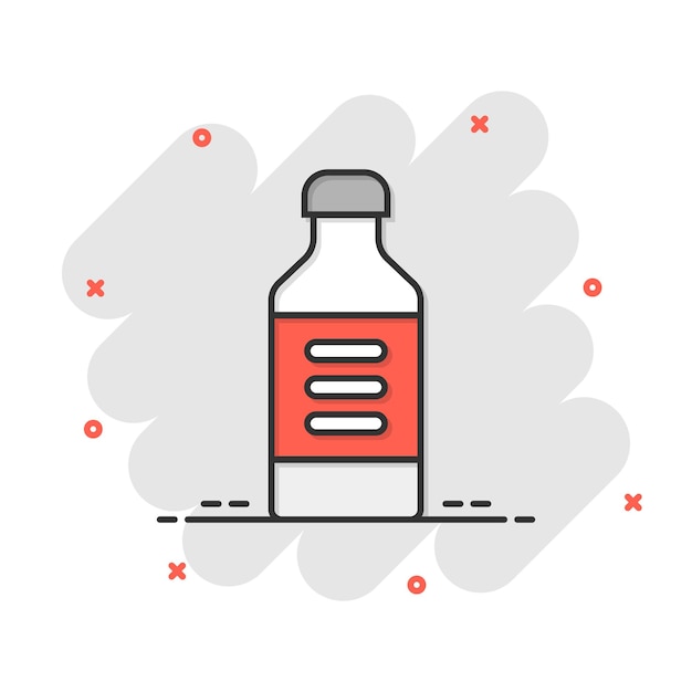Icono de botella de leche en estilo cómic Ilustración de vector de dibujos animados de matraz sobre fondo blanco aislado Concepto de negocio de efecto de salpicadura de contenedor de bebida