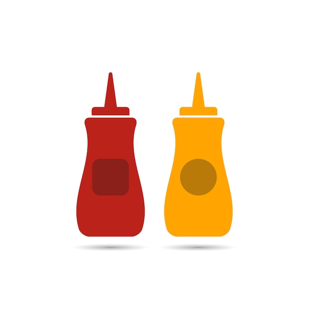 Icono de botella de mostaza y mostaza amarilla y botella de ketsup roja para aplicaciones de alimentos