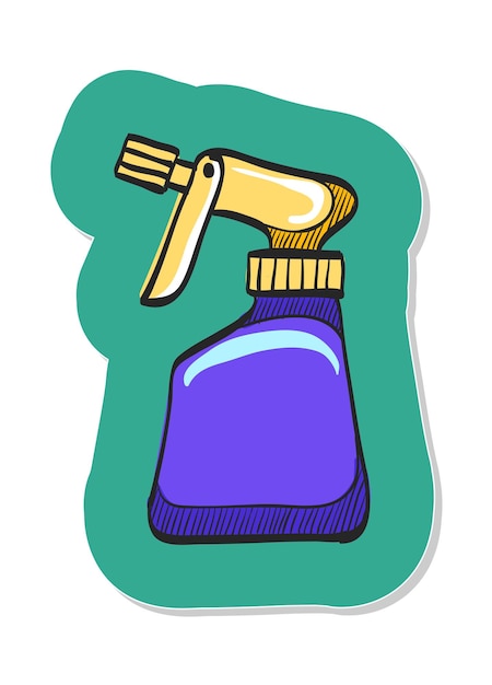 Icono de botella de rociador dibujado a mano en la ilustración de vector de estilo de etiqueta