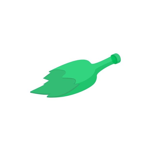 Icono de botella verde rota en estilo de dibujos animados sobre un fondo blanco