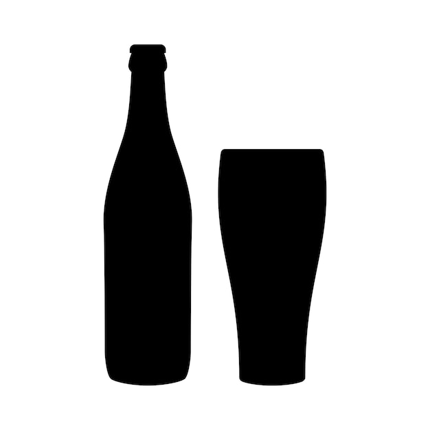 Vector icono de botella y vidrio de cerveza aislado sobre fondo blanco