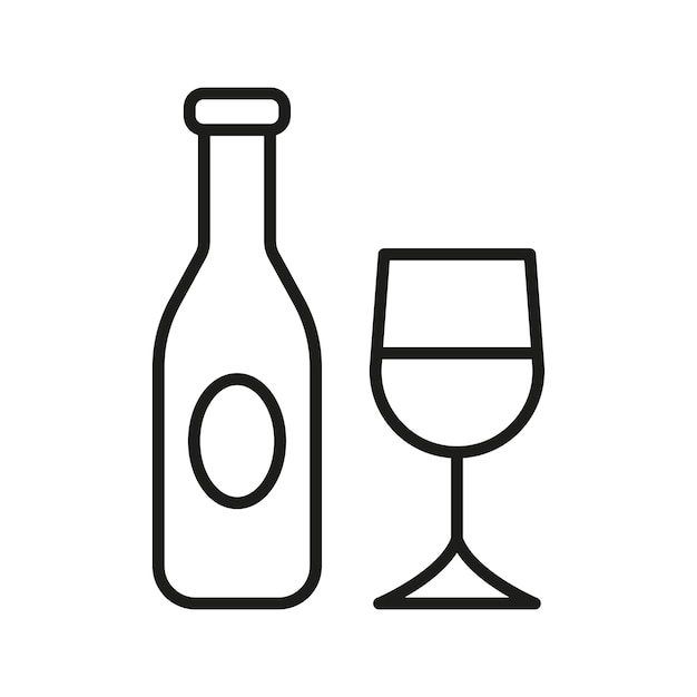 El icono de la botella de vino y el vidrio presenta un diseño elegante y sofisticado
