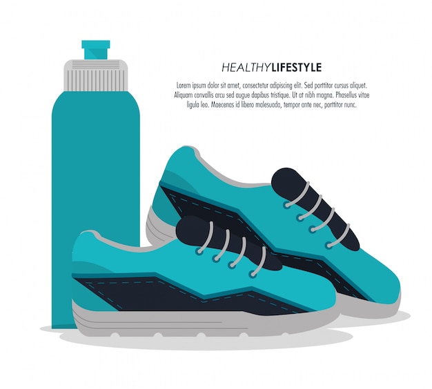 Vector icono de botella y zapatos para correr