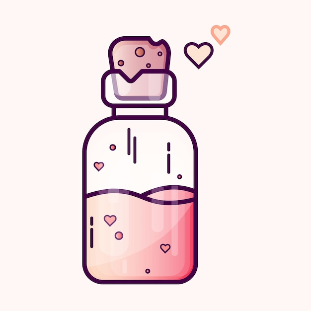 Icono de botellas de poción de amor logotipo del día de san valentín con ilustración de corazones diseño líquido de amor rosa