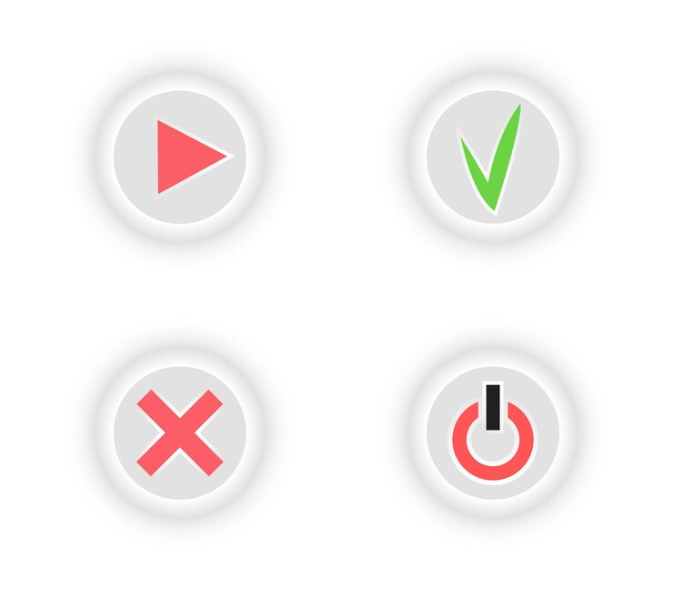 Vector el icono del botón de la aplicación web establece el concepto de vector cruzado de encendido apagado aislado en el elemento de diseño de dispositivo de tecnología de clip blanco