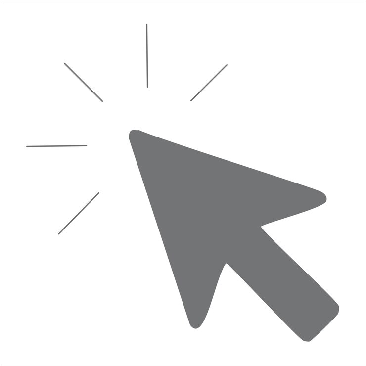 Vector el icono del botón de clic en la web, el símbolo del puntero, el toque, la flecha del ratón, la interfaz, el cursor, el diseño gráfico de la mano.
