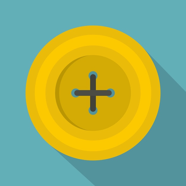 Icono de botón de costura redondo amarillo. Ilustración plana del icono de vector de botón de costura redondo amarillo para web aislado sobre fondo azul bebé