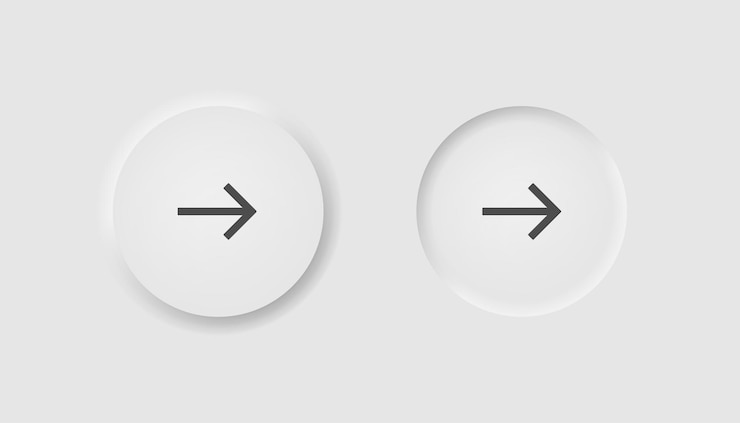 Vector icono de botón de flecha derecha en estilo de neumorfismo iconos para la interfaz de usuario de negocios blanca símbolo de dirección de ux siguiente ok navegación arriba abajo izquierda estilo neumórfico ilustración vectorial