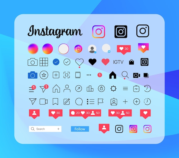 Vector icono del botón de instagram establezca la pantalla de las redes sociales y la plantilla de la interfaz de la red social historias símbolo del botón del usuario logotipo historias gustado flujo ilustración vectorial editorial