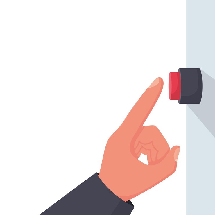 Vector icono del botón de la mano la mano presionando el botón rojo empujar el dedo ilustración vectorial
