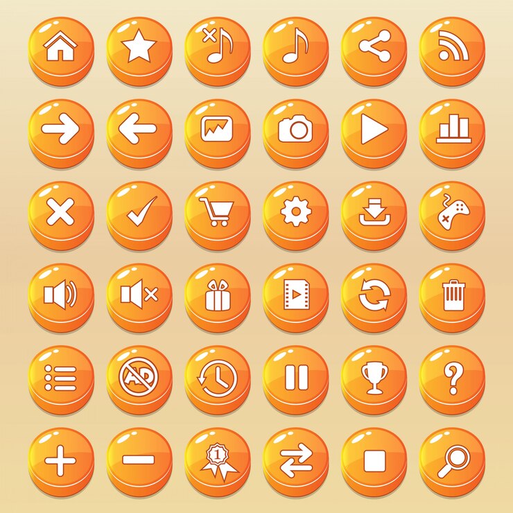 Vector icono de botón naranja para los juegos.