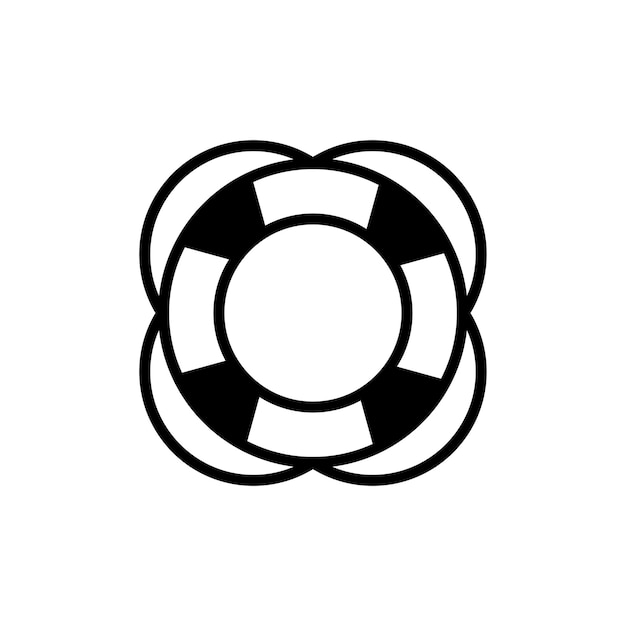 El icono de la boya salvavidas en conjunto, el símbolo vectorial del anillo salvavidas, la playa, la natación, el rescate, el signo de seguridad, la boya flotante, el icono de las boya salvavides en estilo negro, lleno y delineado.