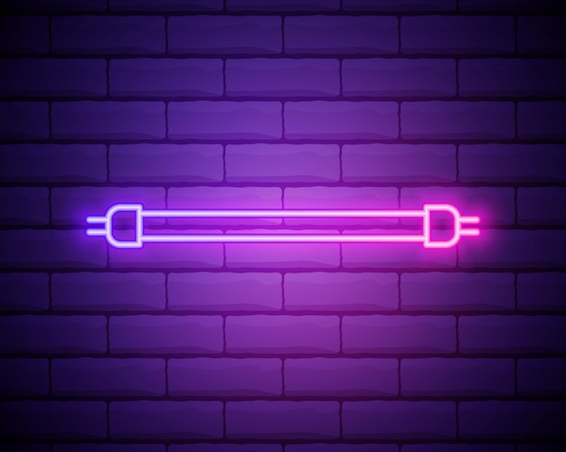 Icono de brillo de bombilla fluorescente de neón brillante aislado en el fondo de la pared de ladrillo Símbolo de energía e idea Lámpara eléctrica Vector Ilustración