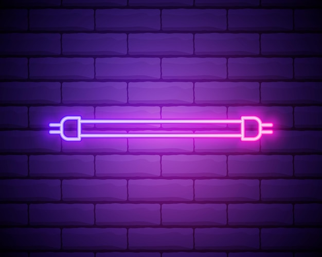 Icono de brillo de bombilla fluorescente de neón brillante aislado en el fondo de la pared de ladrillo Símbolo de energía e idea Lámpara eléctrica Vector Ilustración