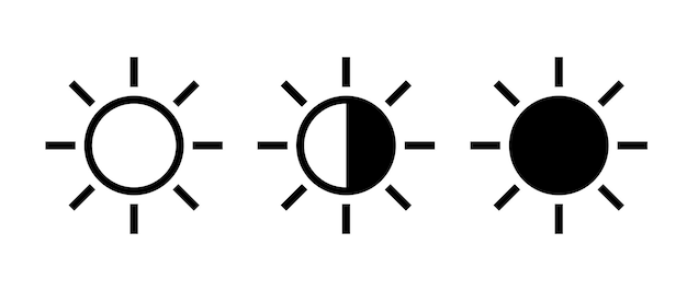 Icono de brillo ui elemento pictograma gráfico vectorial simple brillo del sol línea de luz contorno trazo