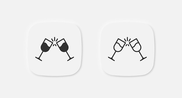 Icono de brindis de vino de vidrio Símbolo de chapoteo de champán Signos de tintineo de copa de vino Bebida en símbolos de fiesta Celebrar iconos Vector signo aislado