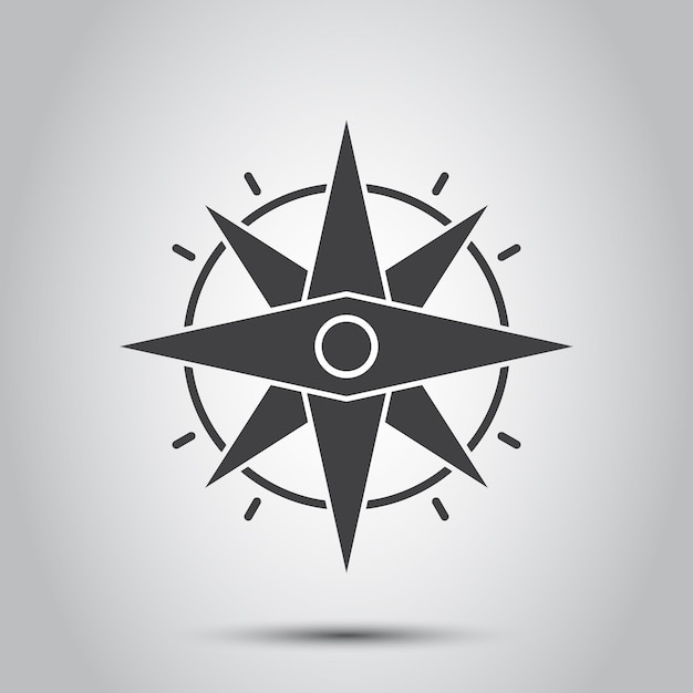 Icono de brújula en estilo plano Ilustración vectorial de equipos de navegación en un fondo aislado Concepto comercial de señales de posición geográfica