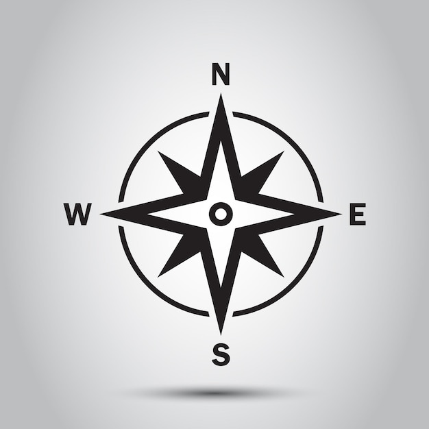 Icono de brújula en estilo plano Ilustración vectorial de equipos de navegación en un fondo aislado Concepto comercial de señales de posición geográfica