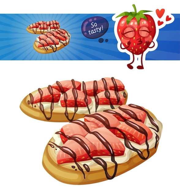 Icono de bruschetta de fresa isoalted sobre fondo blanco Ilustración y carácter vectorial de dibujos animados