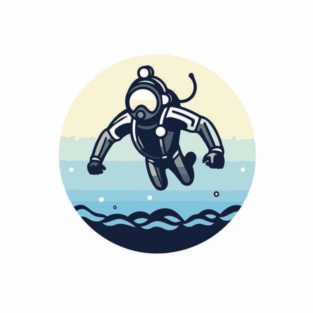 Icono de buceo ilustración vectorial de un buzo buceando en el mar