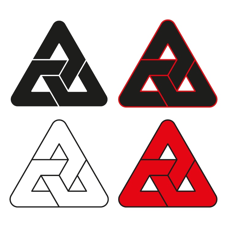 Vector ícono de bucle triangular símbolo de nodo vector geométrico rojo negro figura cerrada en negrita