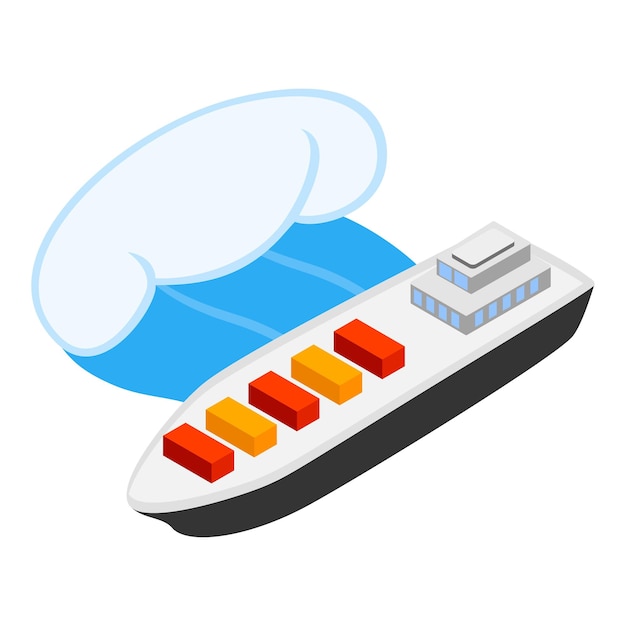 Icono de buque de carga vector isométrico Gran buque portacontenedores moderno y ola oceánica Transporte de barcos de carga transporte logístico de agua