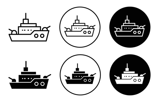 icono de buque de guerra Icono plano de contorno