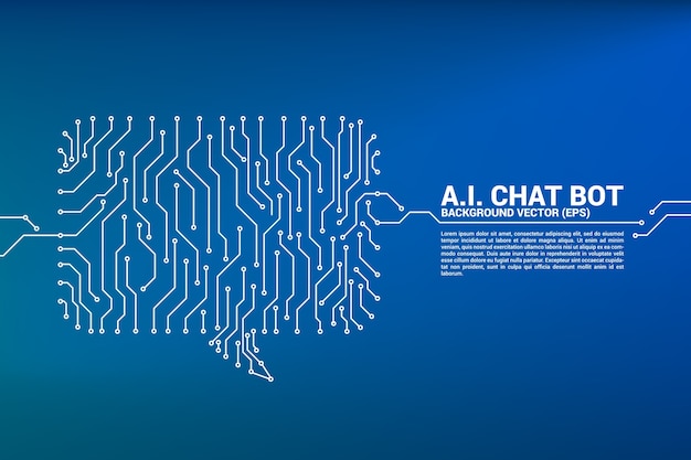 Icono de burbuja de conversación con conexiones de punto y línea con estilo gráfico de placa de circuito