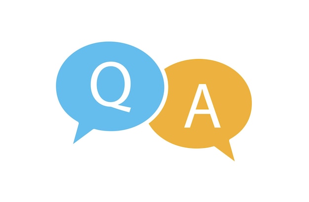 Icono de burbuja de voz de preguntas y respuestas Botón Q y A sobre fondo blanco Ilustración vectorial