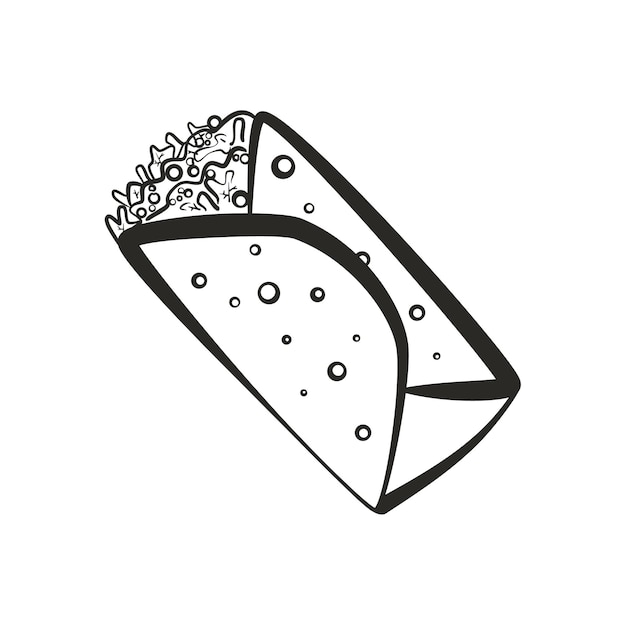 Icono de burrito de contorno negro aislado