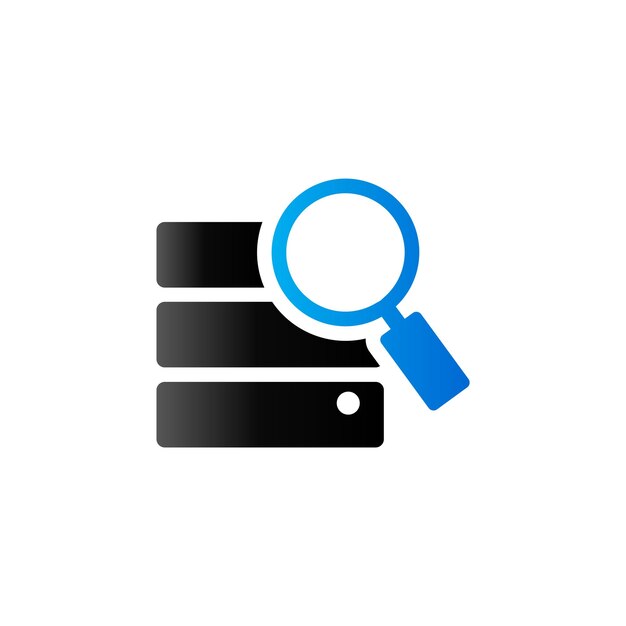 El icono de búsqueda de la base de datos en el centro de datos del servidor de disco duro de tono dúo de color