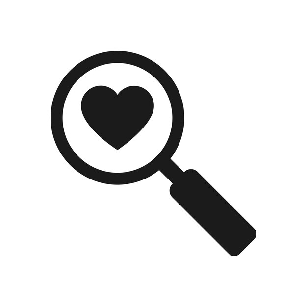 Icono de búsqueda de corazón aislado sobre fondo blanco Ilustración vectorial
