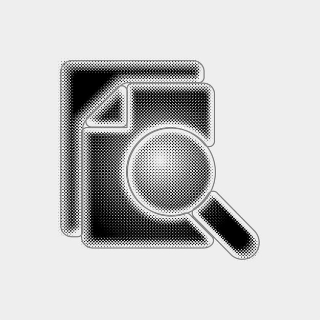 Icono de búsqueda de documentos vectorial de medio tono personalizable con diseño de línea negra