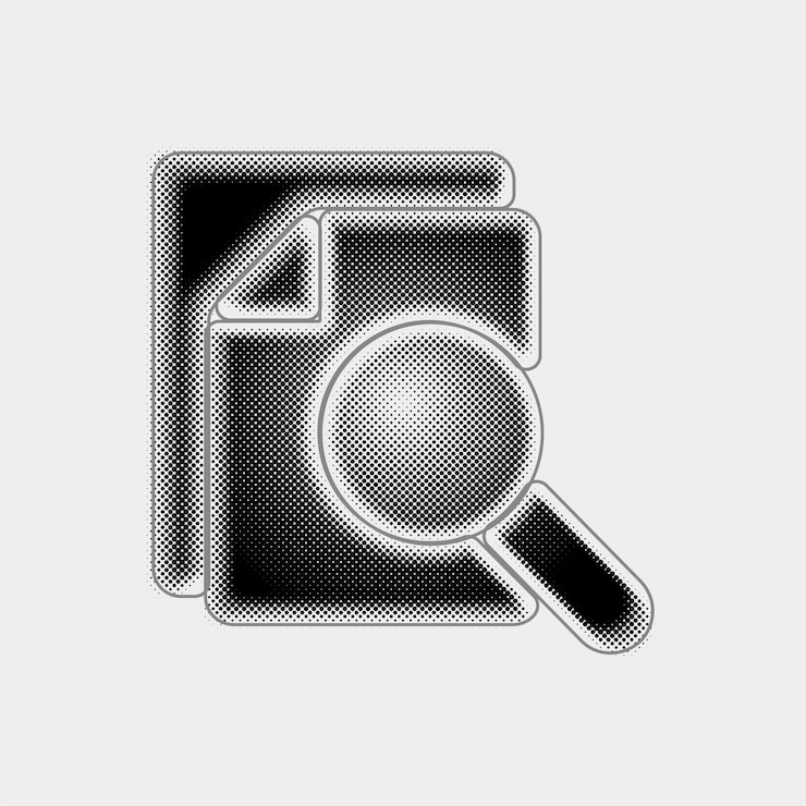 Vector icono de búsqueda de documentos vectorial de medio tono personalizable con diseño de línea negra
