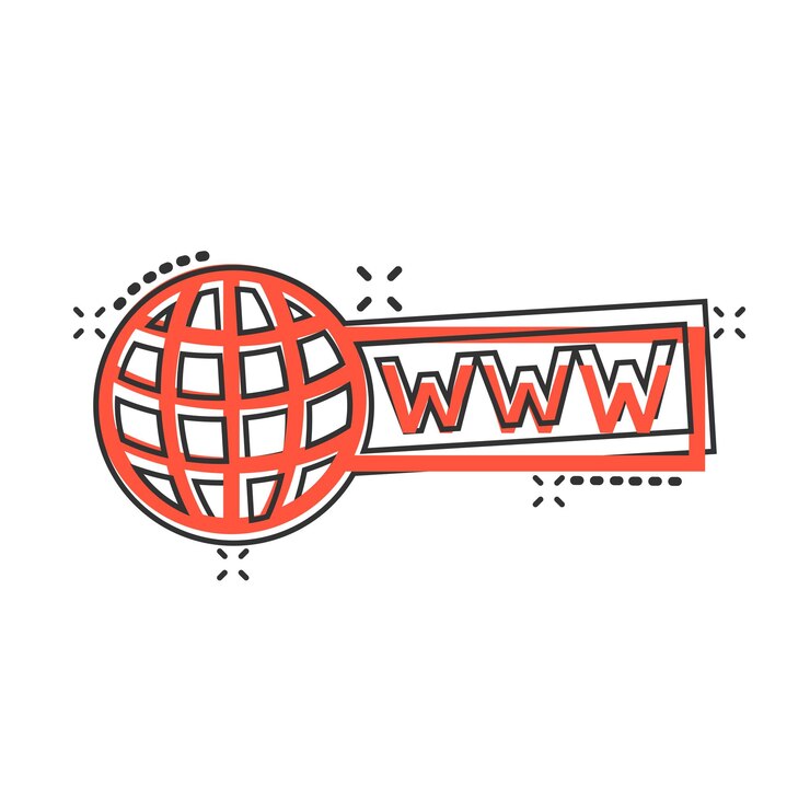 Vector icono de búsqueda global en estilo cómico ilustración de vector de dibujos animados de dirección de sitio web sobre fondo blanco aislado concepto de negocio de efecto de salpicadura de red www