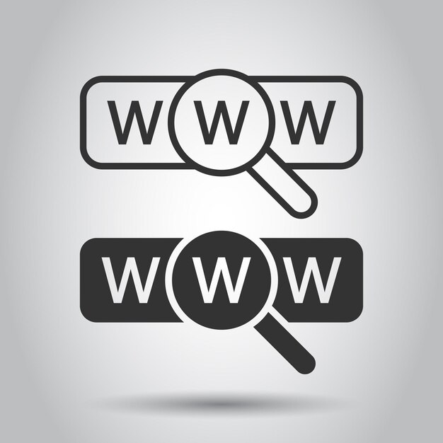 Icono de búsqueda global en estilo plano Dirección del sitio web ilustración vectorial sobre fondo blanco aislado concepto de negocio de red WWW