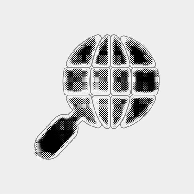 Icono de búsqueda global de vector de medio tono personalizable con diseño de línea negra