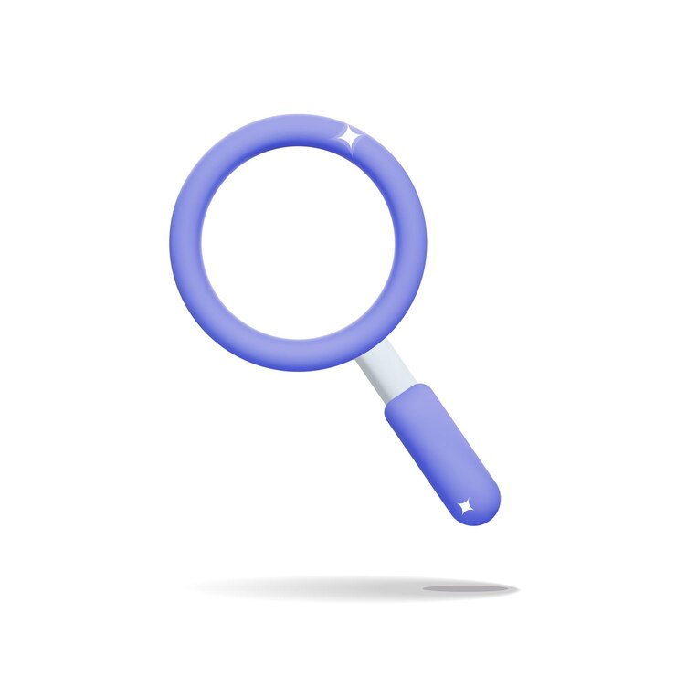 Vector icono de búsqueda púrpura vectorial 3d o ilustración de diseño de símbolo de lupa