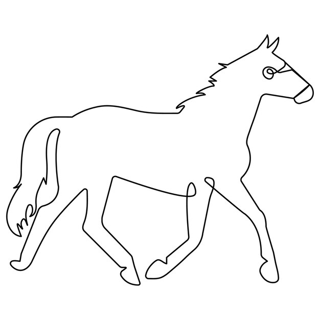 Icono de caballo arte de una sola línea continuo dibujo de una línea de arte vectorial de contorno aislado