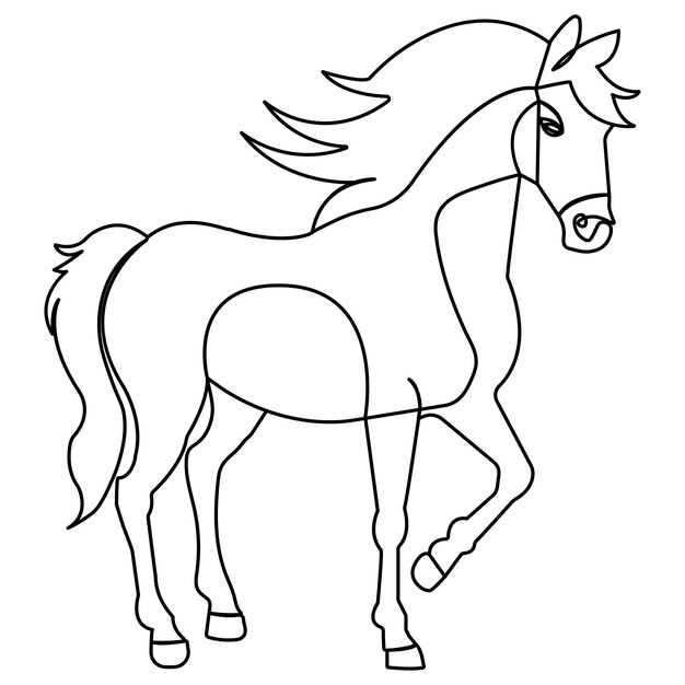 Icono de caballo arte de una sola línea continuo dibujo de una línea de arte vectorial de contorno aislado